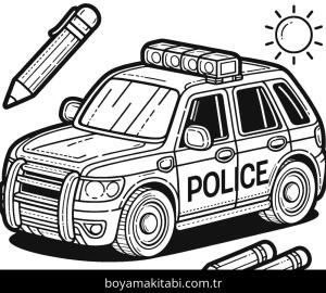 Polis Arabası boyama sayfası,  coloring page, mutlu, yuvarlak hatlı, şekilli