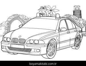 Polis Arabası boyama sayfası – el becerilerini geliştirir, boyama çalışması