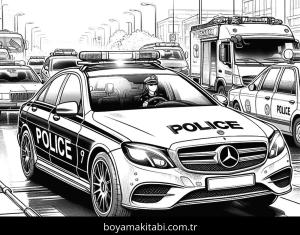 Polis Arabası boyama sayfası,  coloring page, benzersiz, karakterli, komik