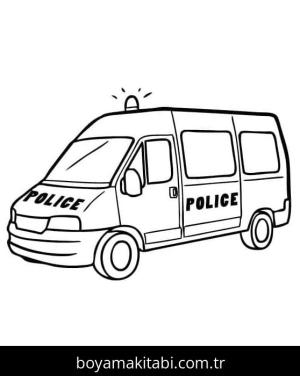 Polis Arabası boyama sayfası – basit çizim, kolay boyama