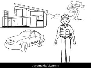 Polis Arabası boyama sayfası – kolay boyama, eğitici aktivite