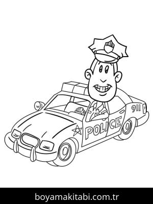 Polis Arabası boyama sayfası – çocuklar için, çizgi film temalı