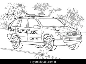 Polis Arabası boyama sayfası – sevimli karakter, sanatsal çalışma