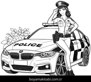 Polis Arabası boyama sayfası,  coloring page, mutlu, canlı, yuvarlak hatlı