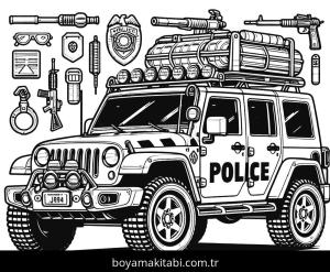 Polis Arabası boyama sayfası,  coloring page, komik, masalsı, eğlenceli