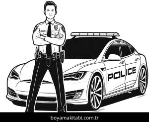 Polis Arabası boyama sayfası,  coloring page, detaylı, yuvarlak hatlı, çerçeveli