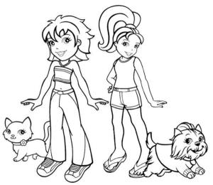 Polly Pocket boyama sayfası,  coloring page, Evcil hayvanlarla yürümek., 