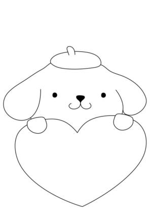 Pompompurin boyama sayfası,  coloring page, Pompompurin bir kalbin arkasına gizlenmiş, 