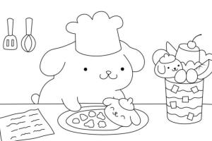 Pompompurin boyama sayfası,  coloring page, Yemekle birlikte Pompompurin, 