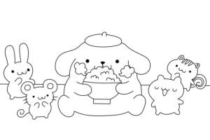 Pompompurin boyama sayfası,  coloring page, Ponpon ve patlamış mısır, 