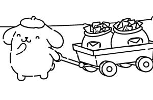 Pompompurin boyama sayfası,  coloring page, Bir arabayı çeken Pompompurin’i çizin, 