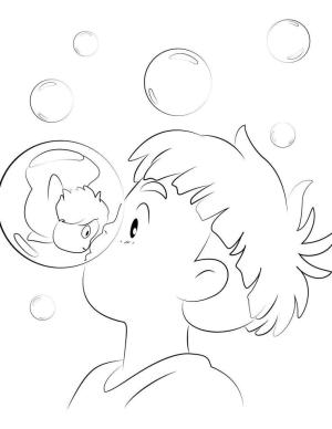 Ponyo boyama sayfası,  coloring page, Sosuke ile Ponyo’yu çizin, 