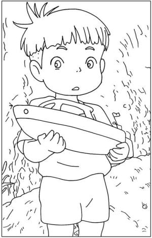 Ponyo boyama sayfası,  coloring page, Ponyo’dan Sosuke’yi çizin, 