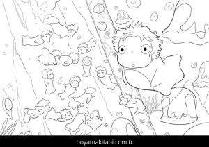 Ponyo boyama sayfası – çizgi film temalı, basit çizim