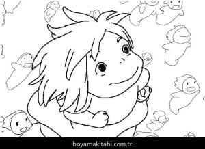 Ponyo boyama sayfası – sanatsal çalışma, çocuklar için