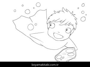 Ponyo boyama sayfası – evde etkinlik, ücretsiz yazdır