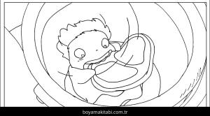 Ponyo boyama sayfası – basit çizim, kolay boyama