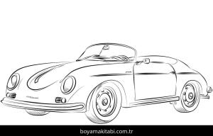 Porsche boyama sayfası – basit çizim, kolay boyama