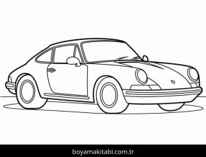 Porsche boyama sayfası – sevimli karakter, sanatsal çalışma