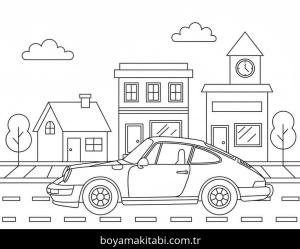 Porsche boyama sayfası – sanatsal çalışma, çocuklar için