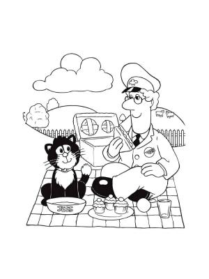 Postacı boyama sayfası,  coloring page, Postacı ve Oturan Kedi, 