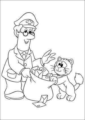 Postacı boyama sayfası,  coloring page, Postacı ve Sevimli Kedi, 