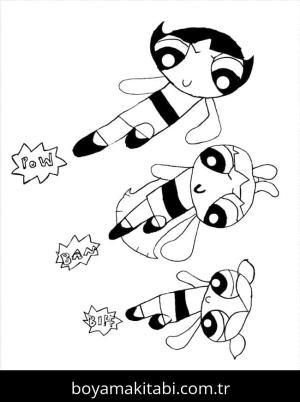 Powerpuff Girls boyama sayfası – sevimli karakter, sanatsal çalışma