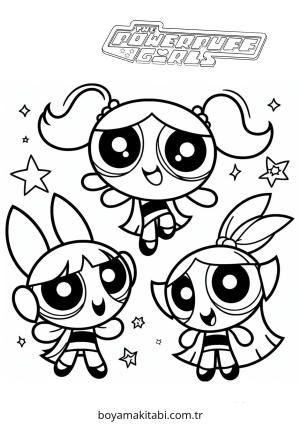 Powerpuff Girls boyama sayfası – çizgi film temalı, basit çizim