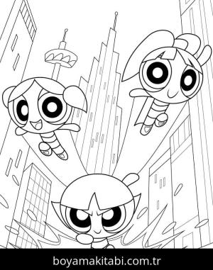 Powerpuff Girls boyama sayfası – eğlenceli etkinlik, el becerilerini geliştirir