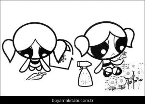 Powerpuff Girls boyama sayfası – çizgi film temalı, basit çizim