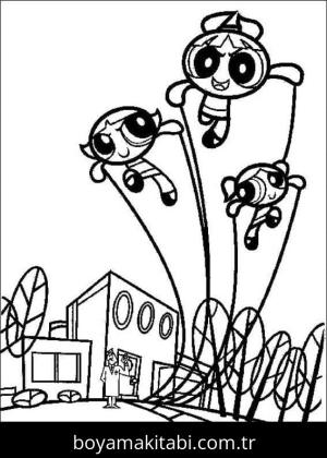 Powerpuff Girls boyama sayfası – basit çizim, kolay boyama