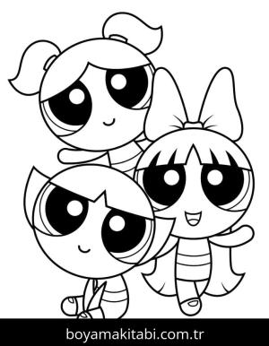 Powerpuff Girls boyama sayfası – sevimli karakter, sanatsal çalışma