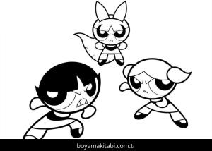 Powerpuff Girls boyama sayfası – sanatsal çalışma, çocuklar için