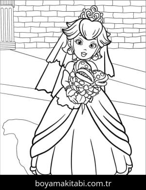 Prenses Peach boyama sayfası – sevimli karakter, sanatsal çalışma