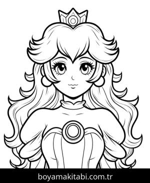 Prenses Peach boyama sayfası – sevimli karakter, sanatsal çalışma