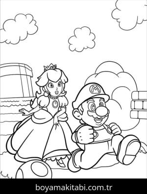 Prenses Peach boyama sayfası – basit çizim, kolay boyama