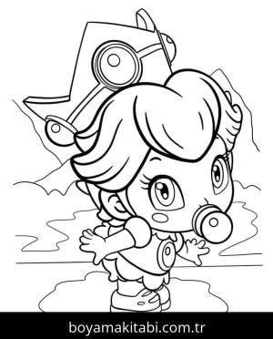 Prenses Peach boyama sayfası – çizgi film temalı, basit çizim