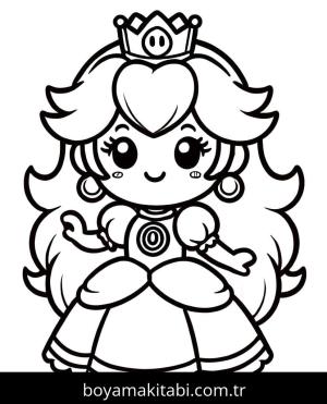 Prenses Peach boyama sayfası – eğlenceli etkinlik, el becerilerini geliştirir