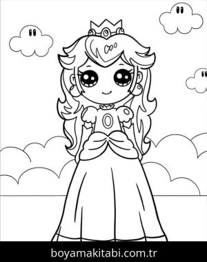 Prenses Peach boyama sayfası – boyama etkinliği, çocuk aktivitesi