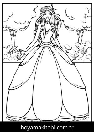Prenses boyama sayfası – basit çizim, kolay boyama