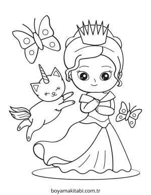 Prenses boyama sayfası – sevimli karakter, sanatsal çalışma