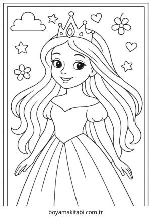Prenses boyama sayfası – çizgi film temalı, basit çizim