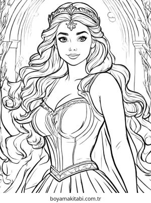 Prenses boyama sayfası – çocuk aktivitesi, PDF indir