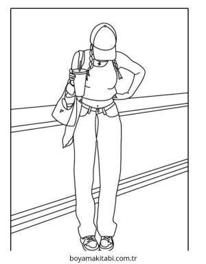 Preppy boyama sayfası – PDF indir, sevimli karakter