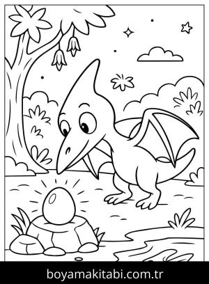 Pterodactyl Dinazor boyama sayfası,  coloring page, , Pterodactyl And Dinosaur Egg