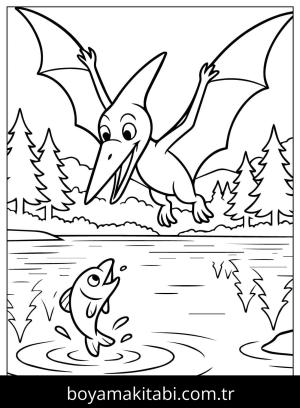 Pterodactyl Dinazor boyama sayfası,  coloring page, , Pterodactyl And Fish