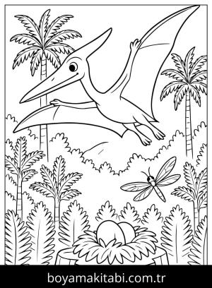 Pterodactyl Dinazor boyama sayfası,  coloring page, , Pterodactyl And Egg In The Jungle