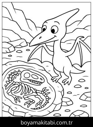 Pterodactyl Dinazor boyama sayfası,  coloring page, , Pterodactyl And Skeleton