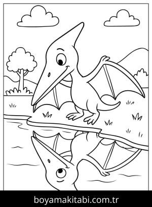 Pterodactyl Dinazor boyama sayfası,  coloring page, , Pterodactyl In The Lake