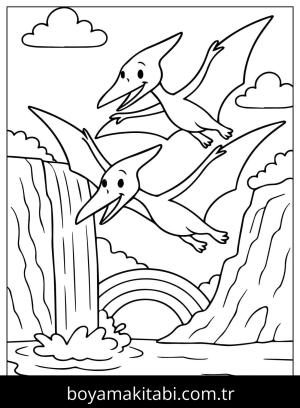 Pterodactyl Dinazor boyama sayfası,  coloring page, , Pterodactyl And Waterfall